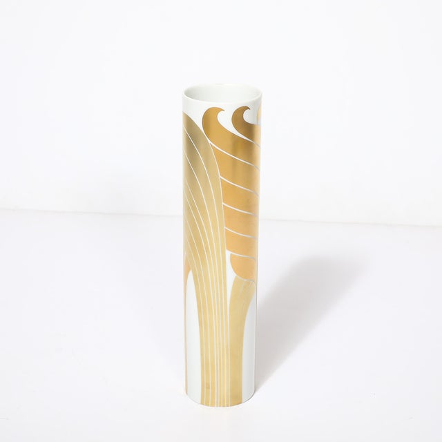 Mid-Century Porcelain Cylindrical Vase W/ 24karat Gold Overlay by Rosenthal For Sale - Image 13 of 17