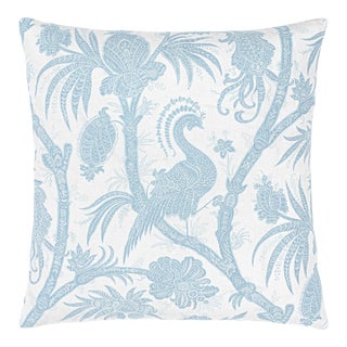 Scalamandre 22" x 22" Balinese Peacock Pillow in Sky For Sale