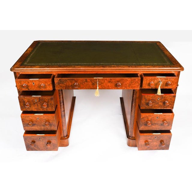 Antique Victorian Burr Walnut Twin Pedestal Desk, 1860s For Sale - Image 12 of 18