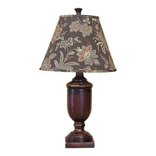Vintage Traditional Wood-Look Urn Table Lamp With Floral Botanical Shade For Sale