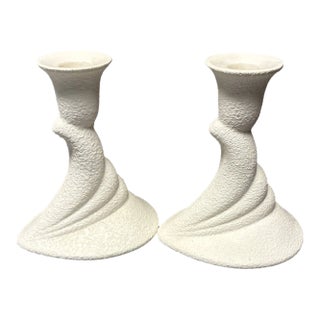 Vintage MCM Royal Haeger White Textured Ceramic Matte Taper Holders -Pair For Sale