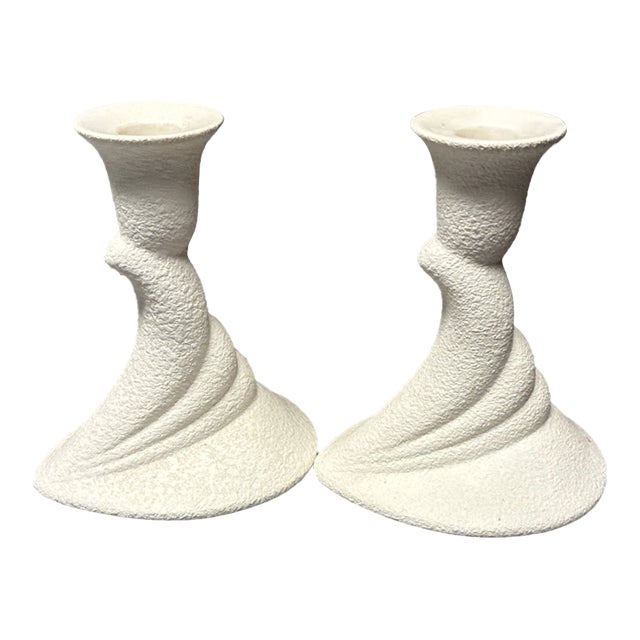 Vintage MCM Royal Haeger White Textured Ceramic Matte Taper Holders -Pair For Sale
