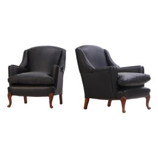 Pair of Leather Upholstered Club Chairs, C. 1950 For Sale