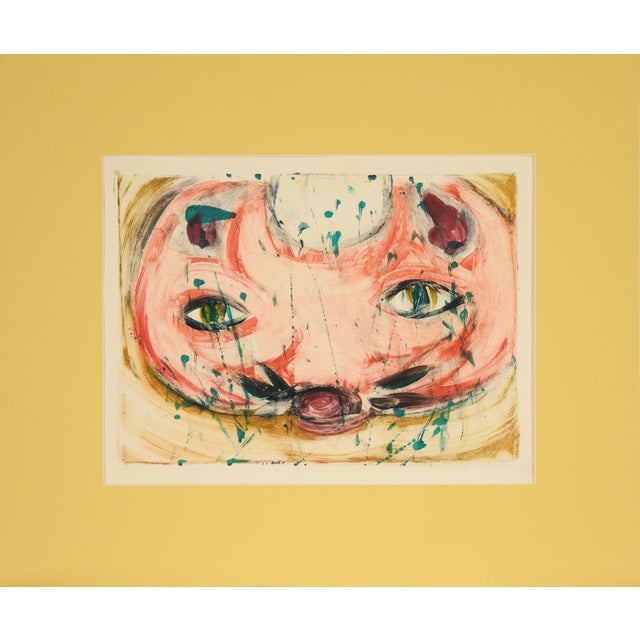 A Cat's Eyes - Transfer Monotype in Water Based Ink on Paper by Heather Speck For Sale - Image 4 of 5