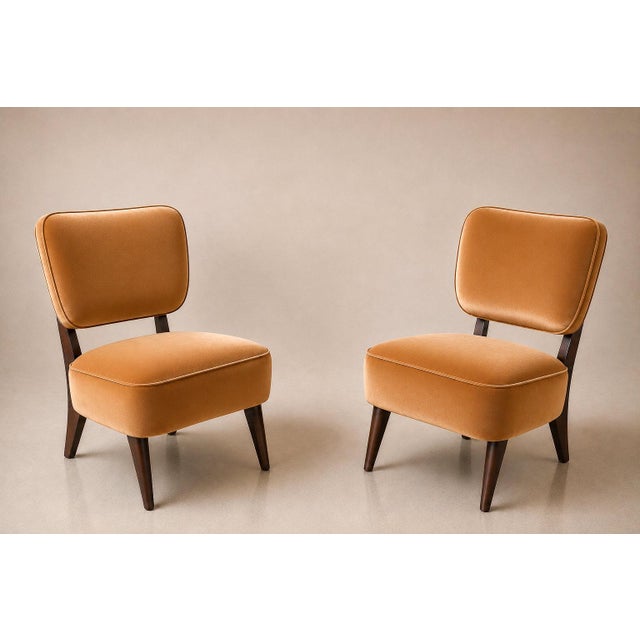 Wood Pair of Brazilian Modern Lounge Armchairs in Imbuia Wood & Camel Mohair Velvet by Cimo, Brazil, 1950s For Sale - Image 7 of 16