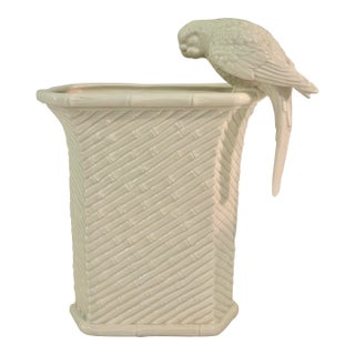 1970s Fitz & Floyd White Parrot Faux Bamboo Chinoiserie Planter Japan For Sale