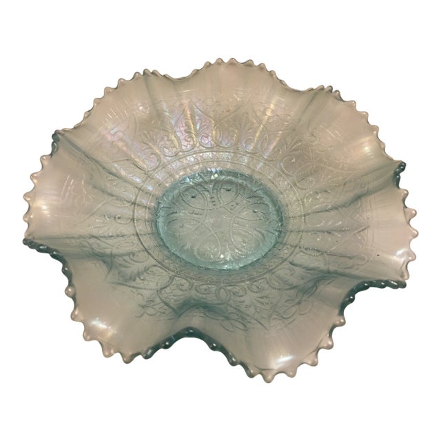 Vintage Northwood Carnival Glass Hearts & Flowers Ruffled Bowl For Sale