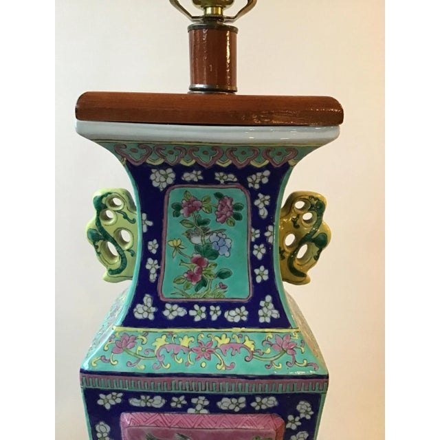 1960s Asian Floral Hand Painted Ceramic Table Lamp For Sale In New York - Image 6 of 11