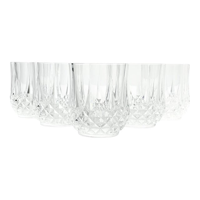 1980s Cristal D’Arques “Longchamp” Crystal Double Old Fashioned Glasses - Set of 5 For Sale