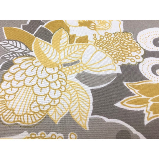 Chinoiserie Suburban Home KiJi Mustard Gold Grey Taupe Yellow Cream Floral Cotton Asian Chinoiserie Upholstery Drapery Fabric For Sale - Image 3 of 3