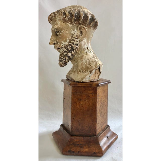 Wood 18th Century Spanish Colonial Carved Wooden Head of a Saint For Sale - Image 7 of 10