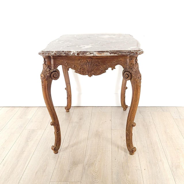 French Oak Régence Period Center Table With Marble Top, Early 18th Century For Sale - Image 4 of 12