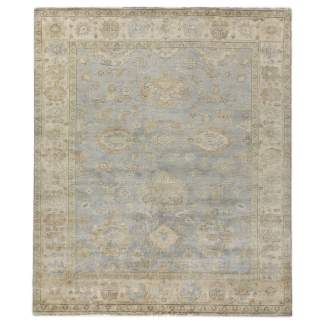 Textile Oushak Hand-Knotted Wool Gray Ivory Rug - 6'x9' For Sale - Image 7 of 7