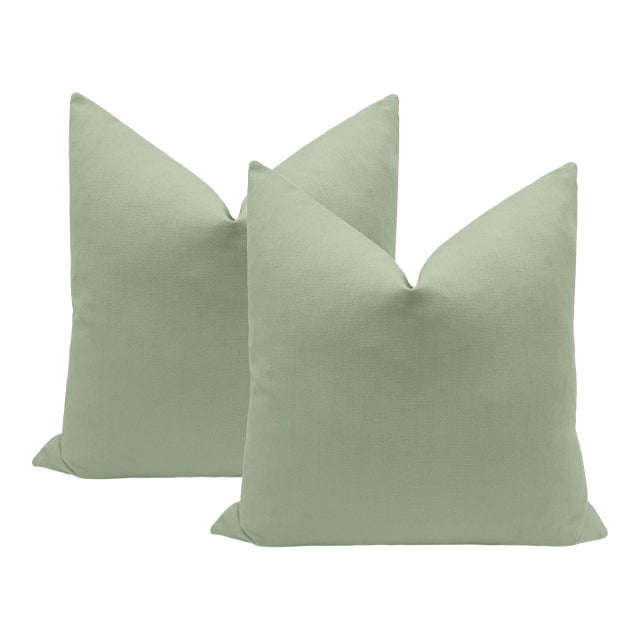 22" Eucalyptus Classic Linen Pillows - A Pair For Sale