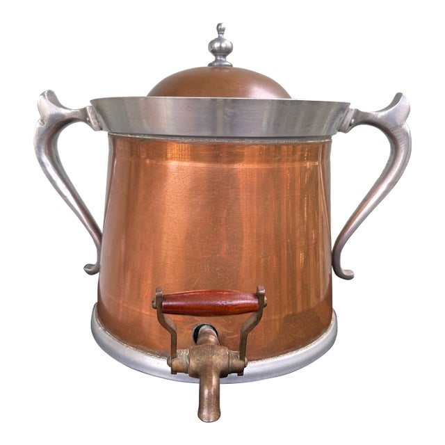 Vintage Copper Hot Water Dispenser With Working Brass Spigot and Domed Lid For Sale