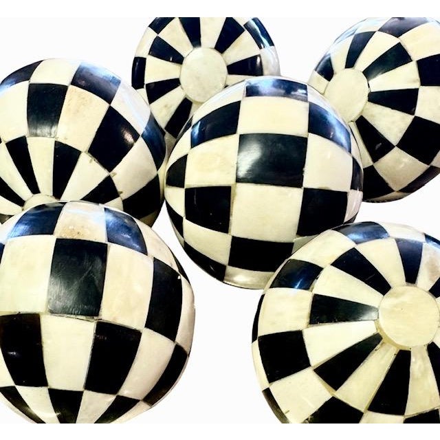 Ebony 19th Century Victorian Horn and Bone Tessellated Carpet Balls - Set of 6 For Sale - Image 8 of 11