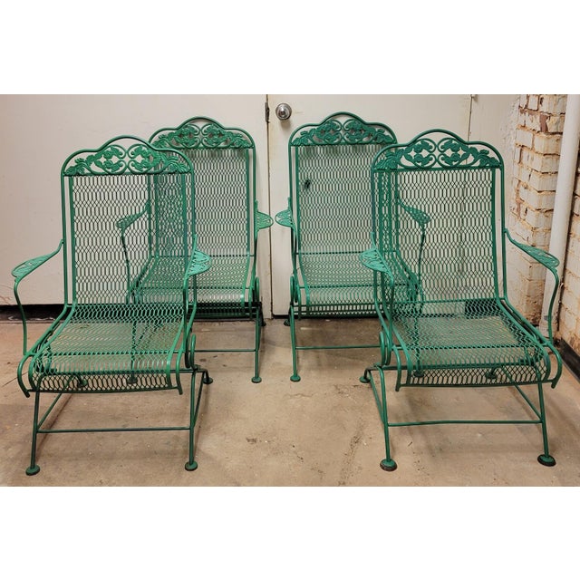 Vintage Woodard Style Green Wrought Iron High Back Coil Spring Bouncer