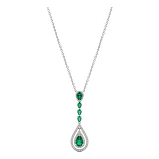 Natural 18k Gold Necklace, 1.31ct Emerald, 0.36ct Diamonds For Sale