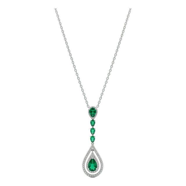 Natural 18k Gold Necklace, 1.31ct Emerald, 0.36ct Diamonds For Sale