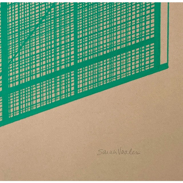 This monochromatic color pencil drawing features intersecting and parallel lines in green on brown paper. Add interest to...