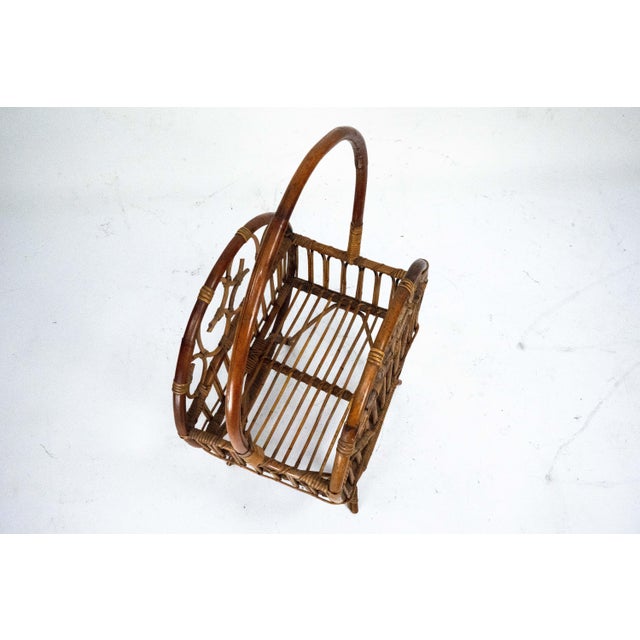Italian Bamboo & Rattan Magazine Rack, 1950s For Sale - Image 6 of 14