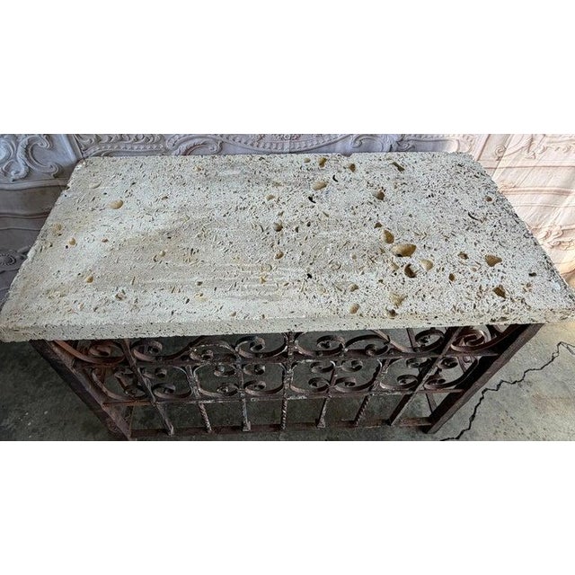 Spanish Revival Console Table - Fossilized Stone Top For Sale - Image 4 of 17