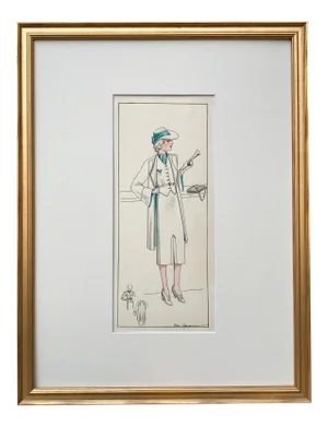 Original Art Deco Era Watercolor Painting Fashion Design by L. Aquaviva 1934