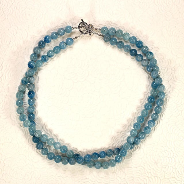 Ajd 18 Inch Two Strand Medium Blue Aquamarine Necklace For Sale In Raleigh - Image 6 of 10