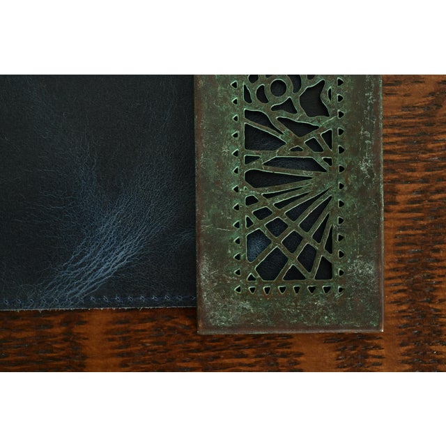 Tiffany Studios New York Pine Needle Bronze Blotter Ends With Leather Desk Blotter For Sale - Image 9 of 14