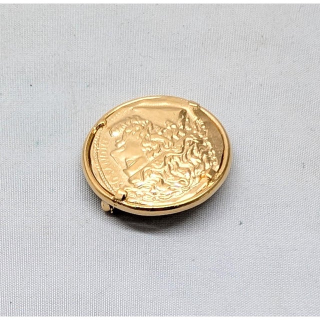 Metal Vintage 1980 Signed Napier Goldtone Greek Figure Dionysus Brooch For Sale - Image 7 of 8