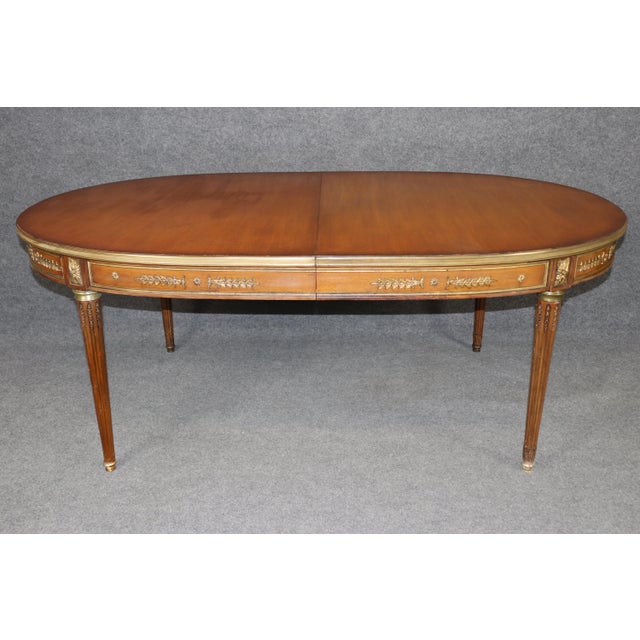French Louis XVI Style Brass Mounted Dining Table Attributed to Maison Jansen For Sale In Philadelphia - Image 6 of 13