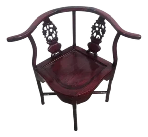 Vintage Chinese Horseshoe-Back Armchair With Carved Floral Splat