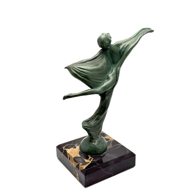 Metal Max Le Verrier, Art Deco Lenvol Sculpture, 1930s, Bronze on Marble Base For Sale - Image 7 of 9