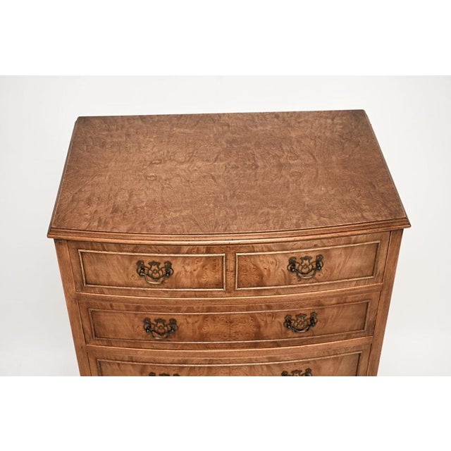 Wood Bow Front Burr Walnut Chest of Drawers, 1930s For Sale - Image 7 of 11