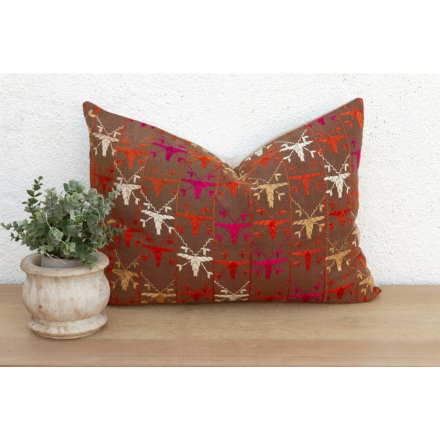 Colorful Mosaic, Antique Phulkari Lumbar Pillow Cover For Sale In Los Angeles - Image 6 of 6