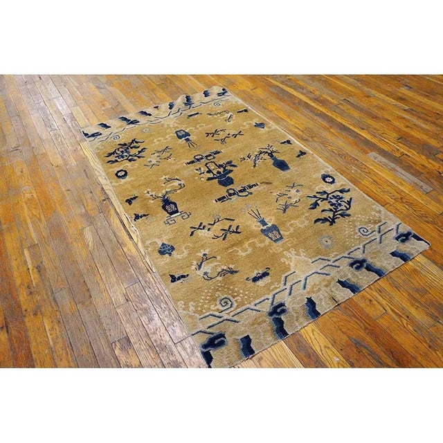 Late 19th Century 1870s Traditional Beige Vase Geometric Qing Antique Chinese Ningxia Small Rug For Sale - Image 5 of 9