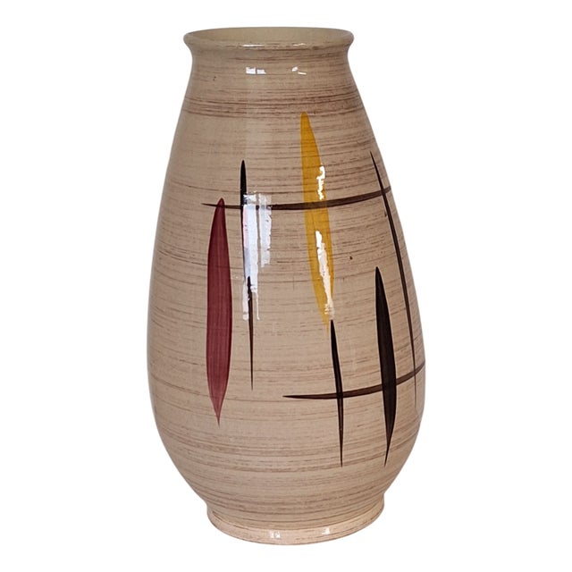 Mid-Century German Ceramic Vase with Handcrafted Underglaze Decoration, 1960s For Sale