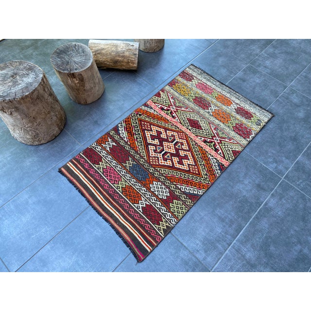 1950s Handwoven Vintage Kurdish Kilim Rug For Sale - Image 5 of 10