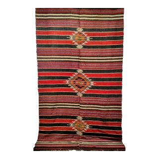 Vintage Handwoven Kilim Rug, Wool, Southwestern Design, Turkey, 1950s, 6' x 11' For Sale