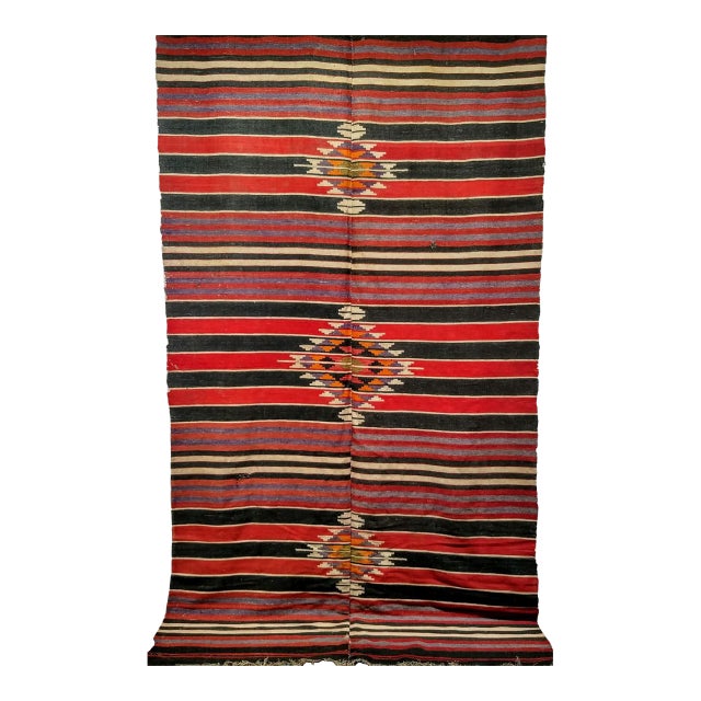 Vintage Handwoven Kilim Rug, Wool, Southwestern Design, Turkey, 1950s, 6' x 11' For Sale
