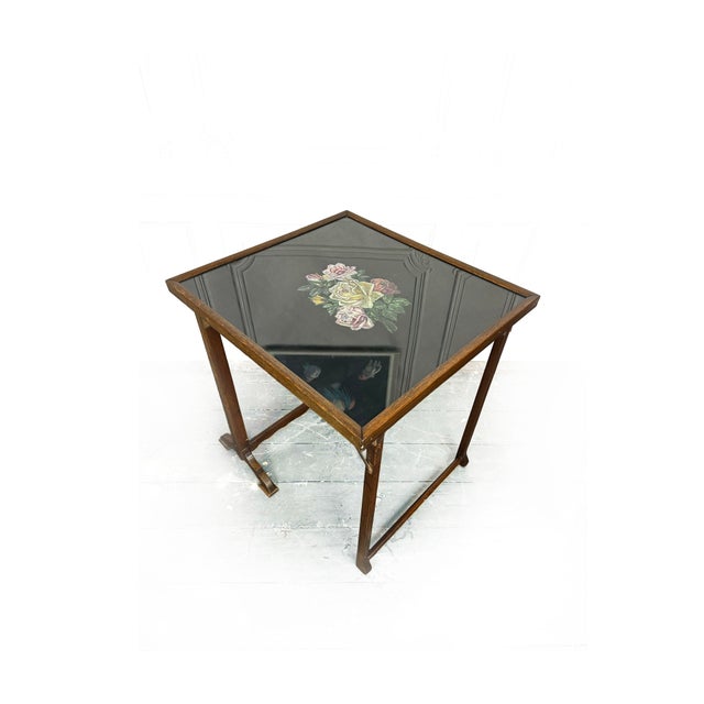 Antique Victorian Metamorphic Mahogany Fire Screen Table with Hand Painted Floral, 1890s For Sale - Image 9 of 11