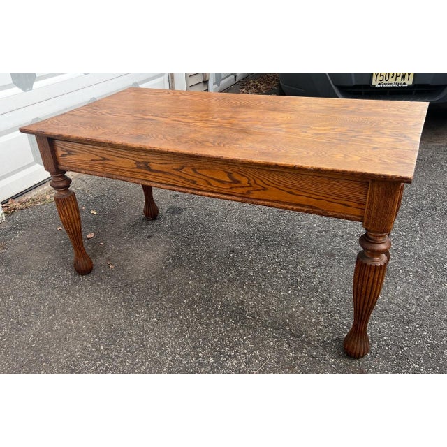 Antique 1900's Large Oak Library Table 2 Drawers For Sale - Image 4 of 16