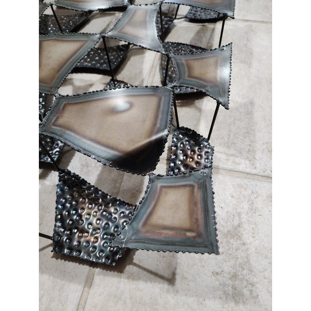 Gray Vintage Brutalist Metal Wall Sculpture | Torch Cut Welded Steel Wall Art | Mid Century Modern Brutalist Decor For Sale - Image 8 of 9