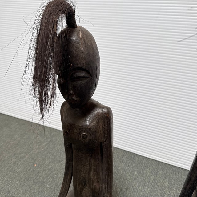 Late 20th Century African Male + Female Figure Carved Sculptures, Pair For Sale - Image 11 of 12
