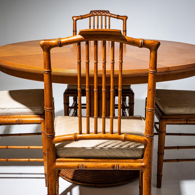 French Faux Bamboo Dining Table with Chairs, 1960s, Set of 5 For Sale - Image 10 of 16
