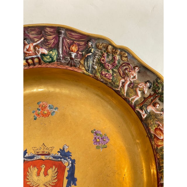 Antique Ernst Bohne Söhne Capodimonte-Style Armorial Porcelain Charger 14" For Sale In West Palm - Image 6 of 16