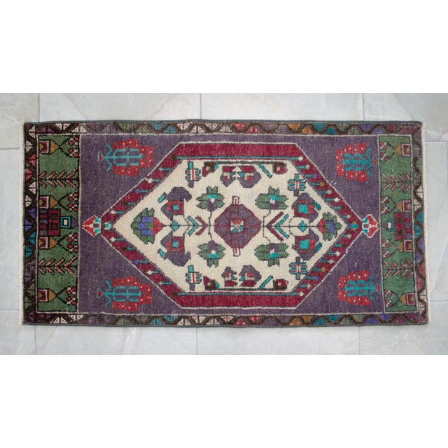 1970s Hand Knotted Turkish Small Rug Purple Accent Rug - 20'' X 39'' For Sale - Image 13 of 13
