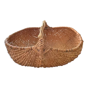 Mid 20th Century Vintage Large River Reed Basket With Twig Handle