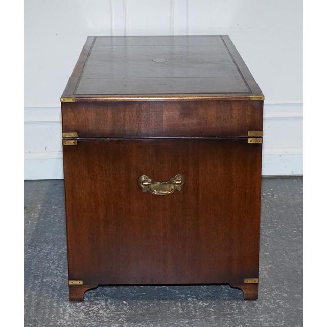 Military Campaign Twin Pedestal Desk with Aged Green Leather Top from Bevan Funell For Sale - Image 11 of 14