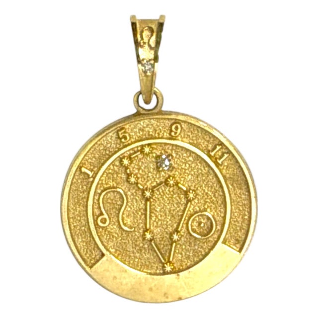 14k Gold and Diamond Leo Zodiac Constellation Pendant, Vintage Canadian For Sale